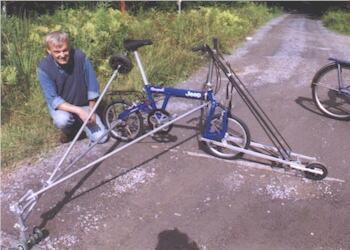 The bike folds up so he can take it on the plane.